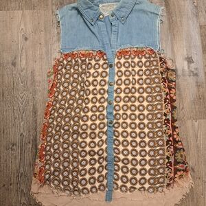 Nick & Mo Blue and Multicolor Patchwork Top